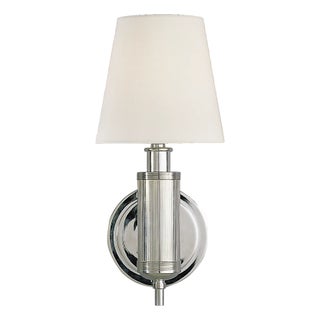 Thomas O'Brien for Visual Comfort Signature Longacre Sconce in Polished Nickel with Linen Shade For Sale