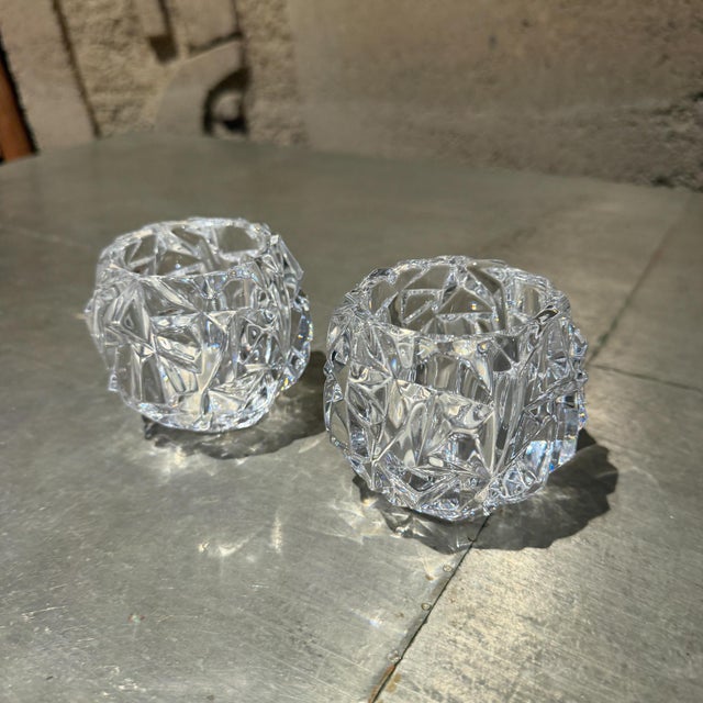 1980s Tiffany & Co. Rock Cut Crystal Votive Candle Holder Set of 2 For Sale - Image 5 of 16