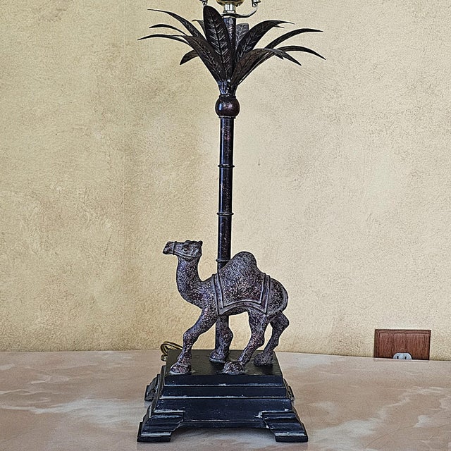 Berman Camel Table Lamp With Palm Motif Stem, Bronze-Tone Desert Safari Accent Lamp, 29"h For Sale - Image 12 of 18