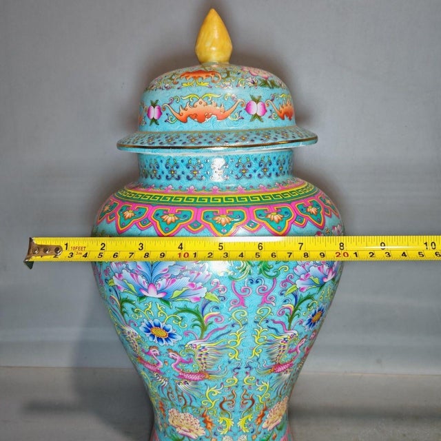 Traditional Pair of Large Vintage Cloisonné Enamel Phoenix & Lotus General Jars For Sale - Image 3 of 9