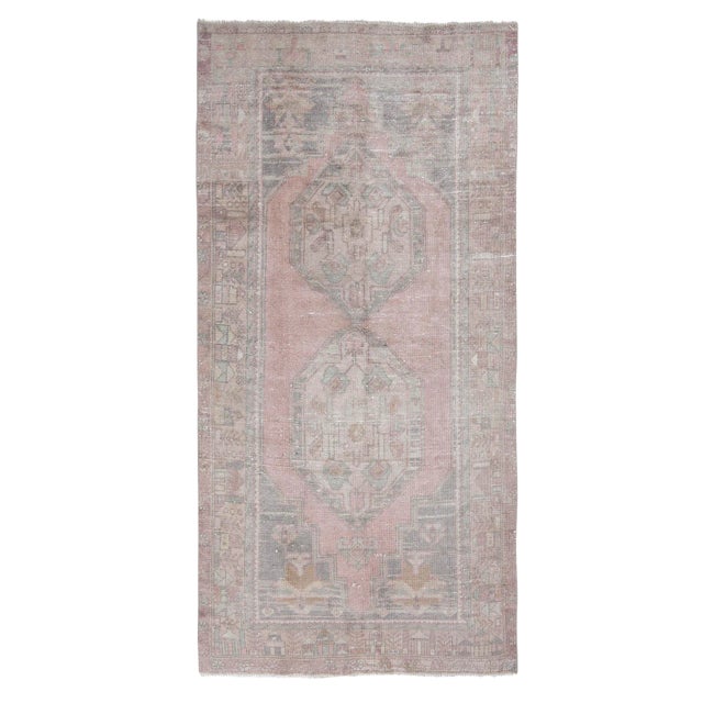 1960s Vintage Distressed Turkish Rug - 4′1″ × 8′6″ For Sale
