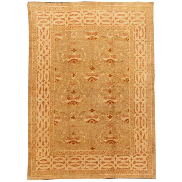Textile 2010s Handmade Contemporary Oushak Wool Rug With Floral Pattern in Tan For Sale - Image 7 of 7