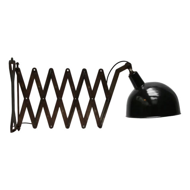 Vintage Industrial Black Enamel Scissor Wall Lamp For Sale