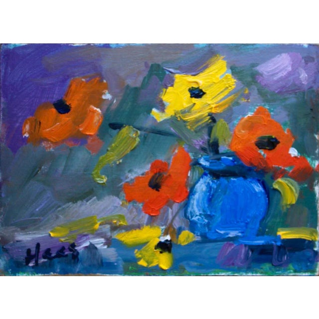 Expressionist Floral With Blue Vase by L Haas For Sale