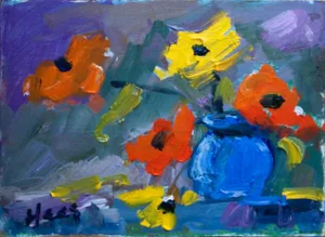 Expressionist Floral With Blue Vase by L Haas