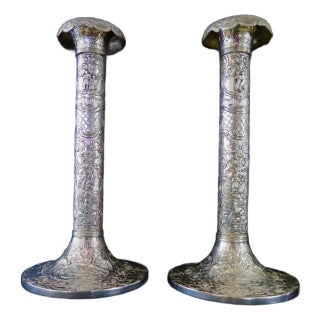 Early 20th Century Silver-plate Candlesticks with Continental Design - A Pair For Sale