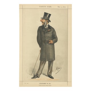 Victorian Gentleman with Cane Vanity Fair Statesmen, 1870, Paper For Sale