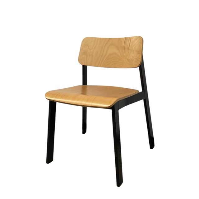 Mid-Century Modern 1970s Mid-Century Modern Industrial Plywood and Black Metal Stacking Chair For Sale - Image 3 of 9