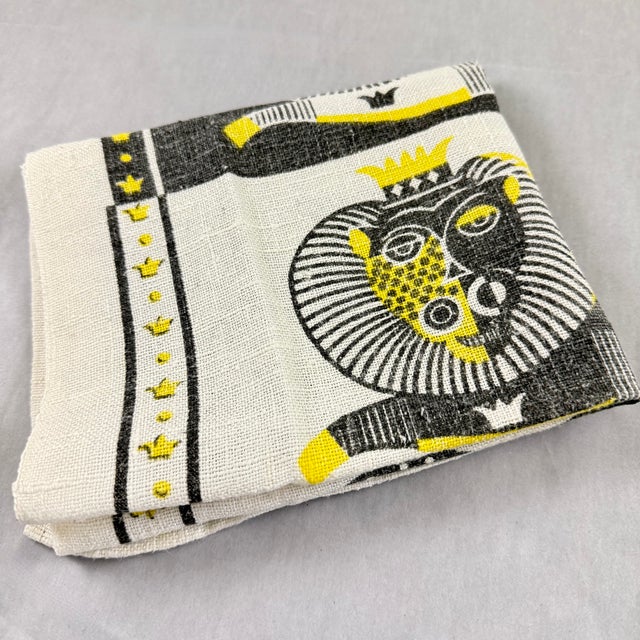 Linen Mid-Century Era Georges Briard Lion Print Silkscreened Linen Tea Towel For Sale - Image 8 of 10