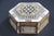 Exquisite handcrafted Middle Eastern Lebanese mosaic marquetry wood box. Small octagonal walnut Syrian style box...