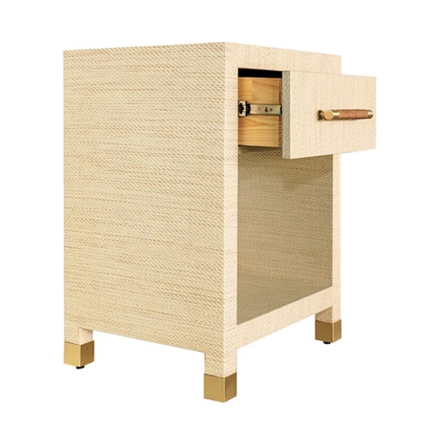 Worlds Away Matthew Izzo Home Pelham Natural Grasscloth One Drawer Side Table With Rattan Wrapped Handle For Sale - Image 4 of 5