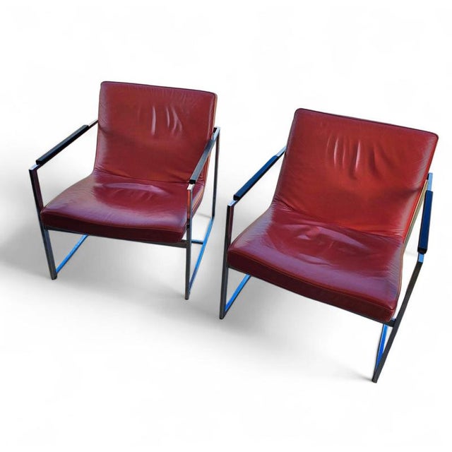 Oscar Lounge Chairs in Red Leather by Martin Haksteen for Harvink, 1980s, Set of 2 For Sale - Image 6 of 6