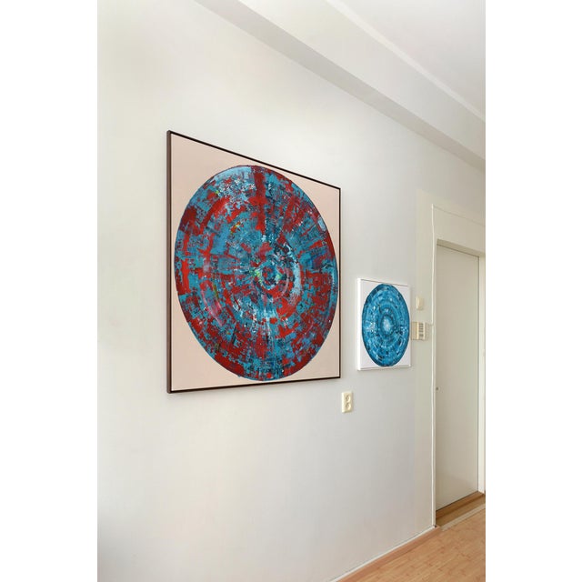 2020s Red Blue Circle, Contemporary Painting on Canvas, Framed For Sale - Image 5 of 11