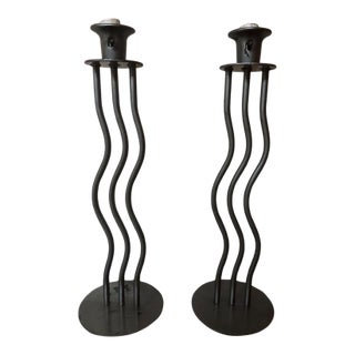 Postmodern Wavy Metal Table Lamps – Sculptural Pair, 1990s For Sale