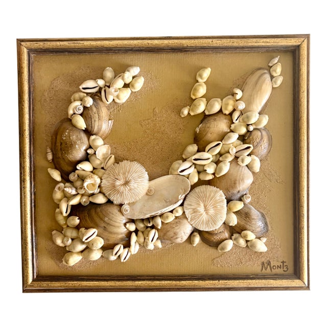 1970s Coastal Folk Art Framed Sea Shell Decorative Hanging Signed by Artist For Sale