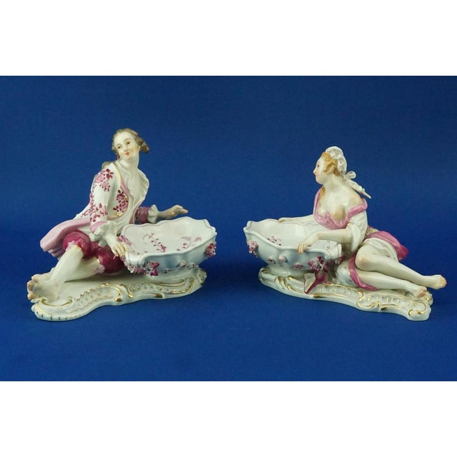 Item description: Pair of large salt cellars in vitrified hard-paste porcelain, polychrome, entirely hand-decorated,...