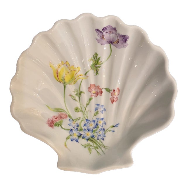 Vintage Limoges French Porcelain Shell Dish With Floral Design For Sale