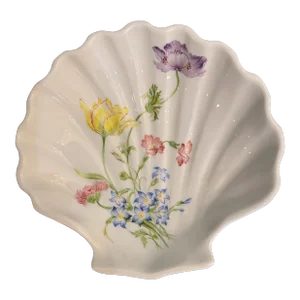 Vintage Limoges French Porcelain Shell Dish With Floral Design