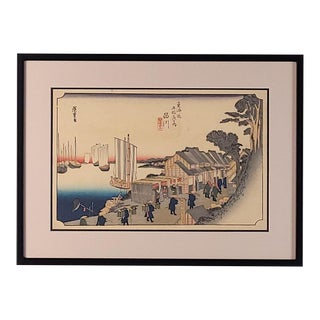 Hiroshige Woodblock Print, View of Shinagawa, Probably Vintage For Sale