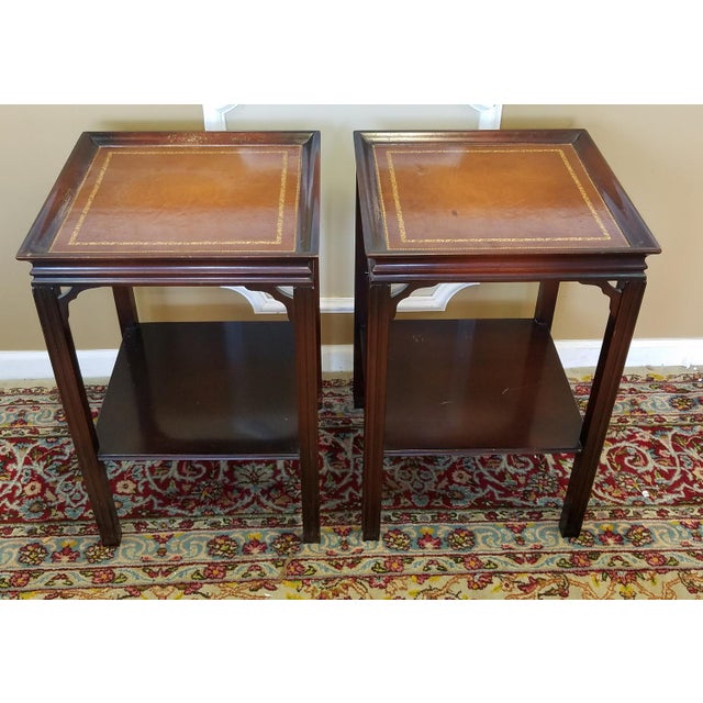 Pair Mahogany Leather Top 1950s Gordon's Fine Furniture Square Side