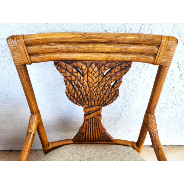 Brown Vintage Bamboo Rattan Wheat Back Dining Set For Sale - Image 8 of 12