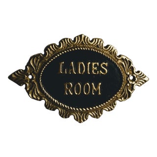 1980s Solid Brass Embossed Ladies Room Sign For Sale
