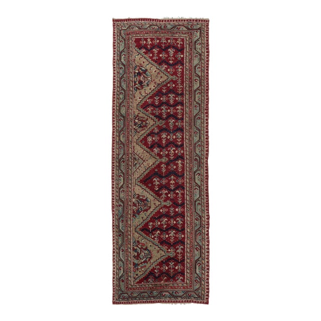 Antique Ghiordes Runner Rug, Rich Red With Dense Floral Patterns - Rug & Kilim For Sale