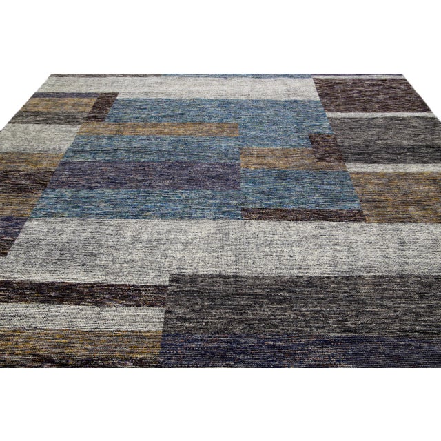Abstract Modern Apadana's Safi Collection Handmade Earthy Tone Abstract Designed Wool Rug For Sale - Image 3 of 11
