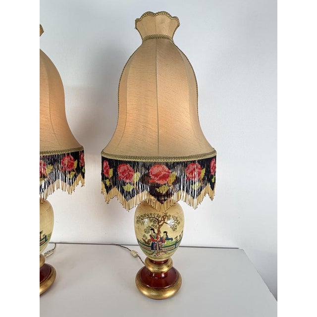 Large Vintage Oriental Satsuma Style Table Lamps, 1950s, Set of 2 For Sale - Image 4 of 18