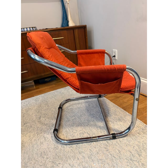 Chrome Pair (2) of 1970s Mid-Century Modern Attributed Vecta Zermatt Chrome and Canvas Sling Chairs For Sale - Image 8 of 12