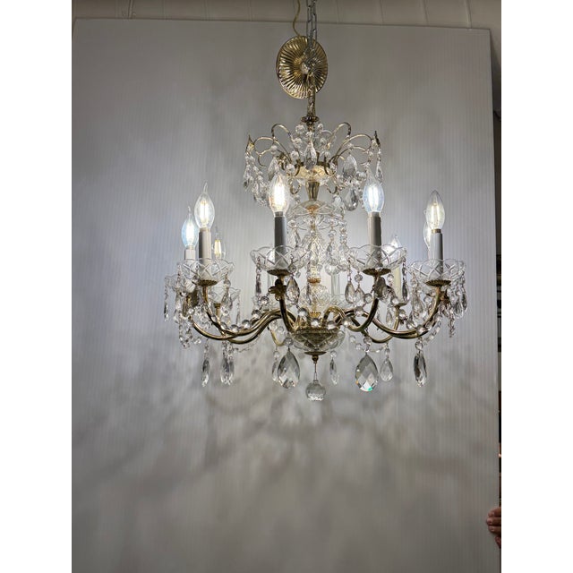 Vintage Brass + Crystal Chandelier For Sale - Image 14 of 14