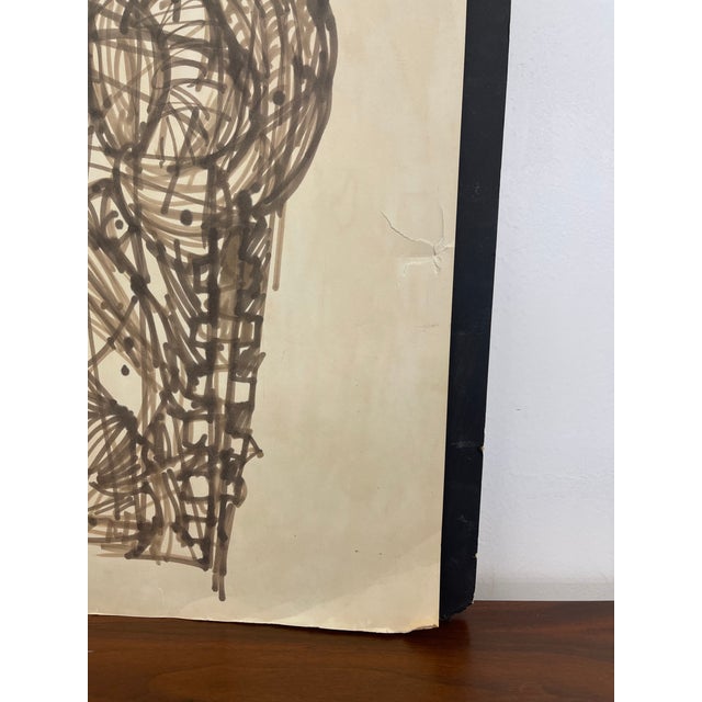 Vintage Abstract Figurative Ink Drawing on Paper, Signed Modernist Expressionist Artwork. For Sale In Seattle - Image 6 of 10