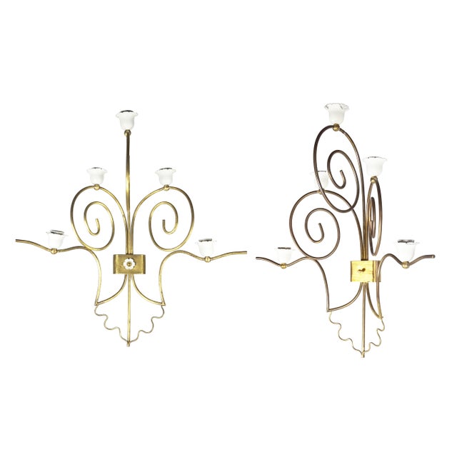 Mid-Century Modern Italian Sconces in White Metal and Brass, Set of 2 For Sale - Image 15 of 18