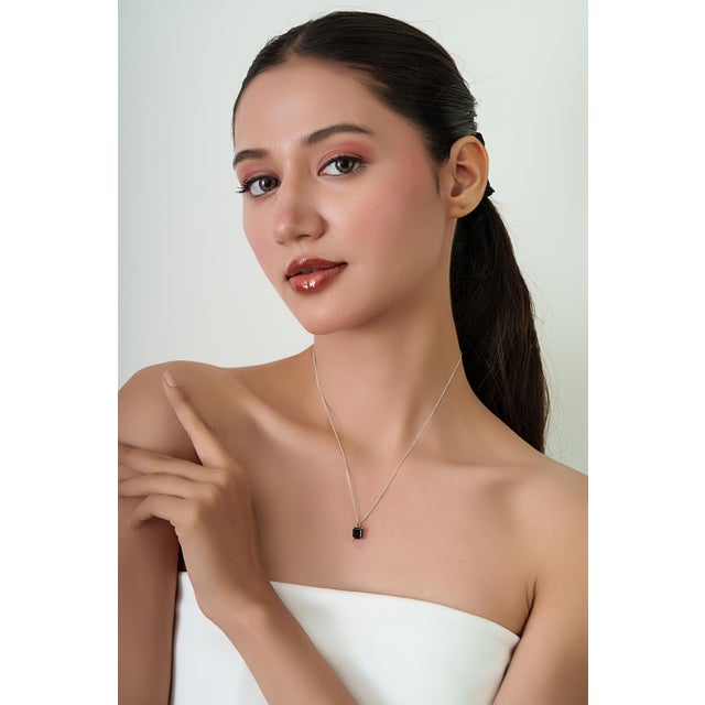 Black Modernist 2.69ct Emerald-Cut Black Diamond Solitaire Pendant in 14k White Gold For Sale - Image 8 of 13
