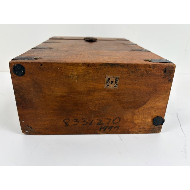 Brown Handcrafted Indian Wood Storage Box With Iron Hardware For Sale - Image 8 of 10