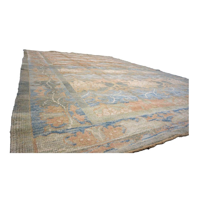 Turkish Donegal Hemp & Wool 8x11 Blue, Green, & Salmon Handmade Area Rug #1140933 For Sale - Image 4 of 5
