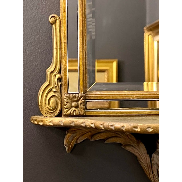 Wood 19th Century French Adam Style Carved Giltwood Beveled Mirror With Shelf For Sale - Image 7 of 11