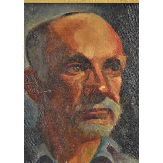 Traditional Vintage Oil Painting Portrait of Bald Man With Gray Goatee For Sale - Image 3 of 8