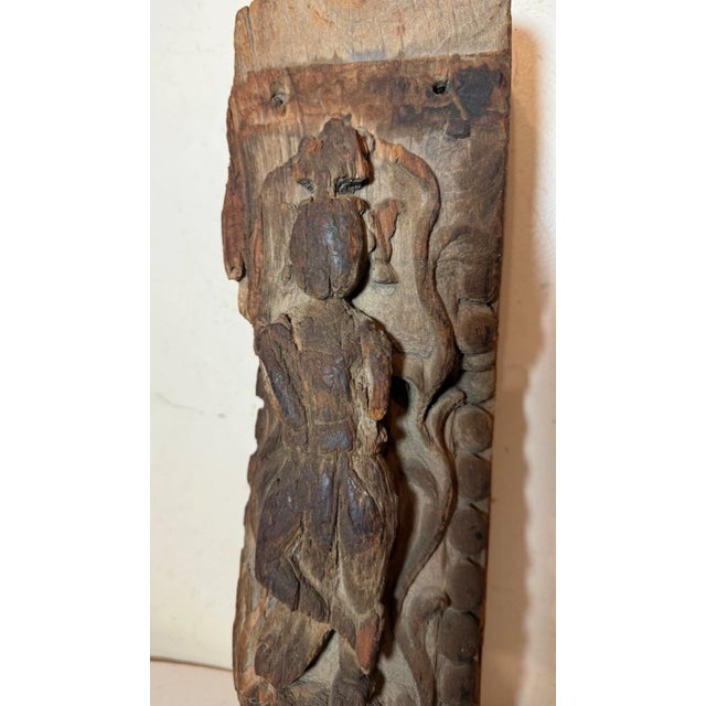 Large Antique 17th Century Carved Wood Architectural Salvage Deity Sculpture For Sale - Image 12 of 15