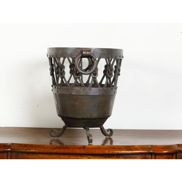 Dark Gray English Mid 20th Century Metal Brazier / Pot with Knotted Motifs and Scrolling Feet For Sale - Image 8 of 10
