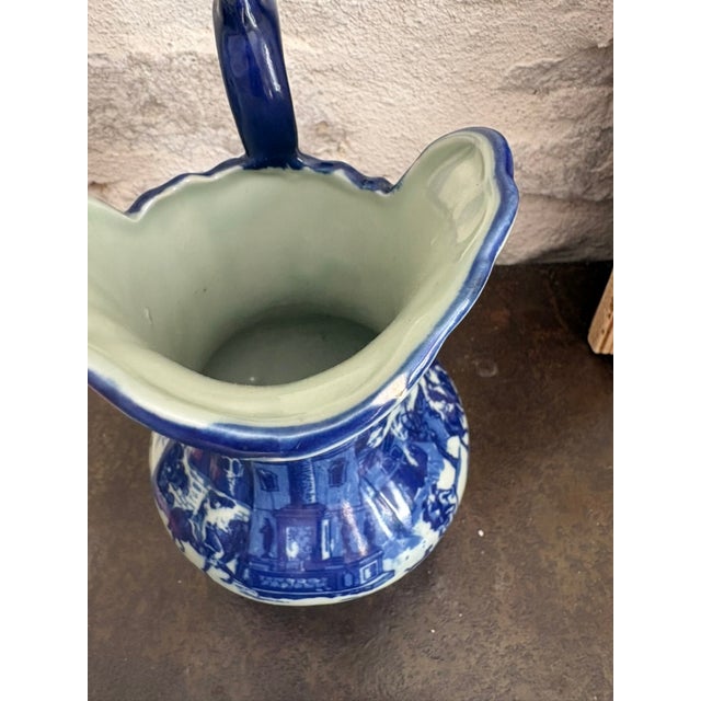Mid 20th Century Mid 20th Century Victoria Ware Ironstone Pitcher, Flow Blue Continental Landscape Scene For Sale - Image 5 of 8