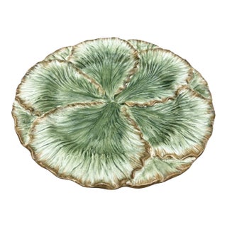 Vintage Fitz & Floyd Majolica Cabbage Leaf Sculpted Canapé Plate For Sale