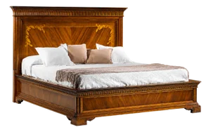 Handcrafted Italian Empire Style Walnut Bed With Marquetry Headboard
