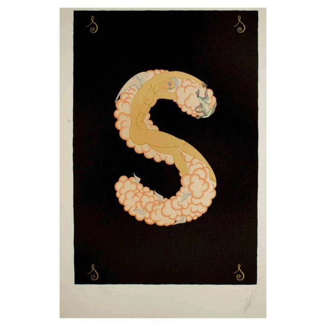 Erté, Letter S, Lithograph and Screen Print, 1976 For Sale