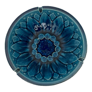 Mid-Century Modern Freeman-McFarlin Peacock Blue Sunflower Ashtray - No. 692