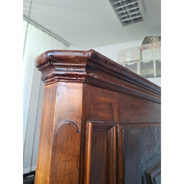 Piedmontese Corner Cabinet in Wood and Lined with Florentine Lily Paper, 1750 For Sale - Image 6 of 13