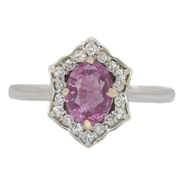 Pink Sapphire Ring With Earth Mined Diamonds: Solid 14k Gold, Size 6.75 For Sale