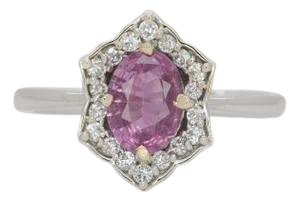 Pink Sapphire Ring With Earth Mined Diamonds: Solid 14k Gold, Size 6.75