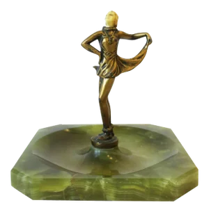 Art Deco Onyx Marble Catchall With Female Sculpture