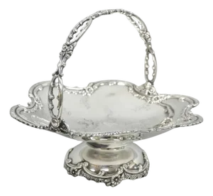 Antique Meriden Silver Plated Floral Repousse Pedestal Brides Wedding Basket